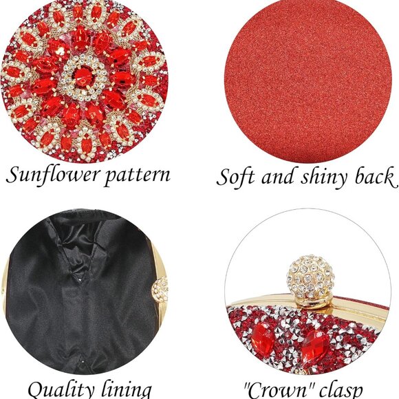 Rhinestone Clutch Purses for Women Evening Wedding Formal - Round Pearl Clasp Ha - Picture 4 of 7